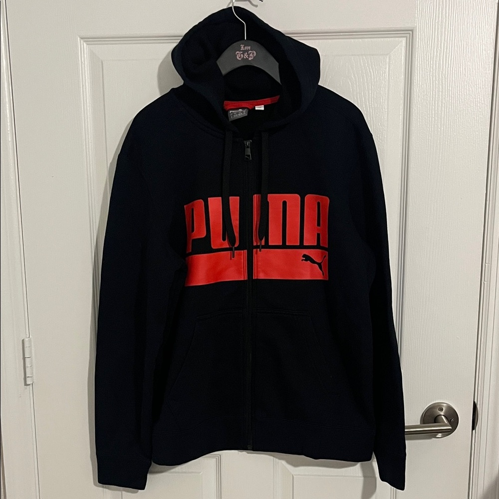 Men’s Puma Black Hoodie with Red Logo